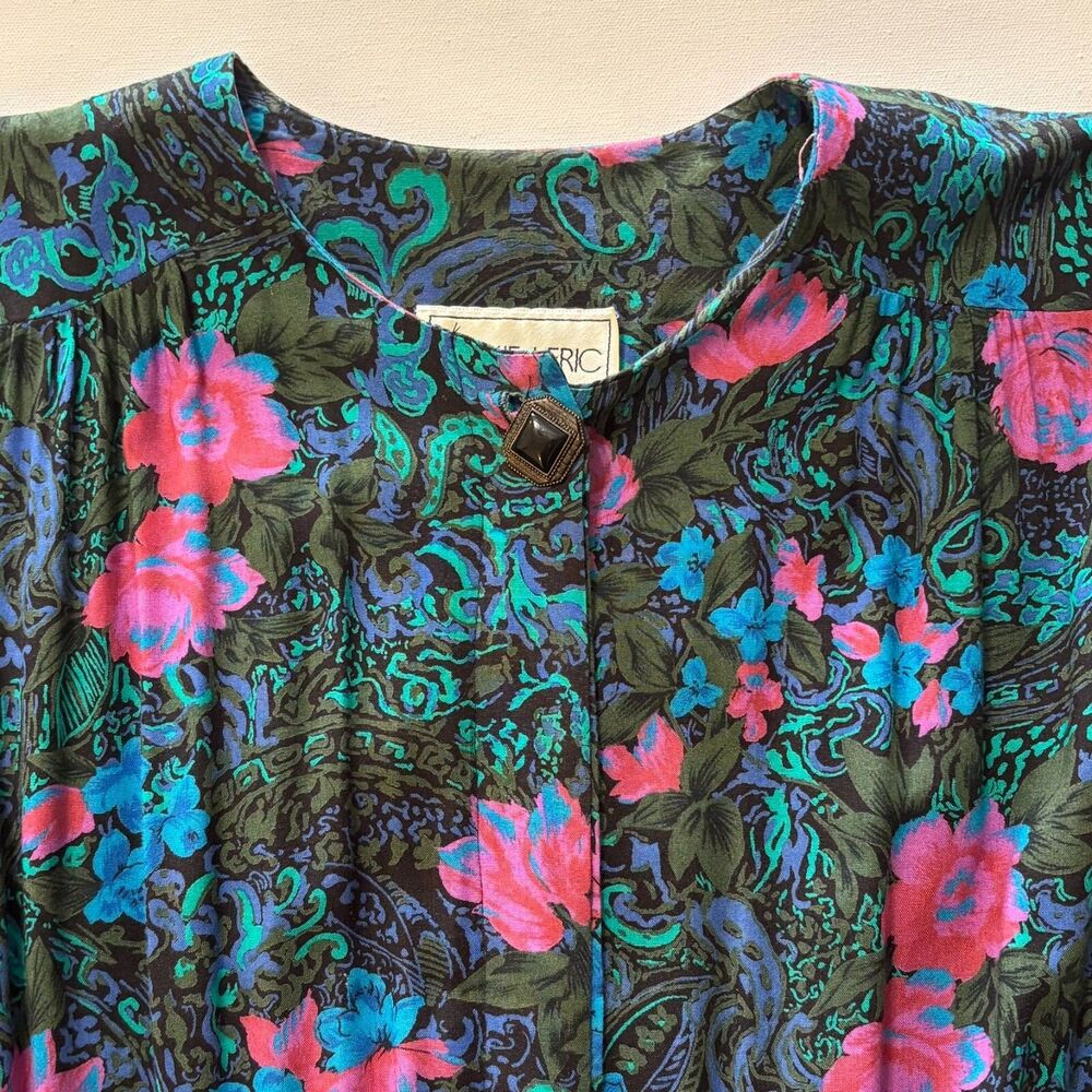 Vintage 90s Dark Floral Secretary Midi Dress Womens 8 Prairie Whimsigoth Grunge